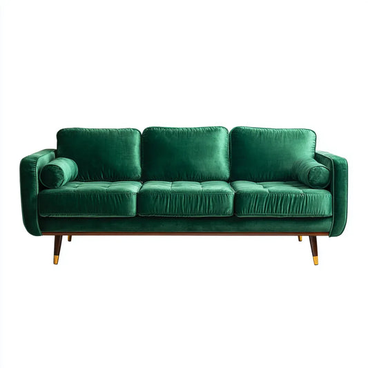 Canapé 3 places vert émeraude 220 x 90 x 85 cm en velours de polyester forme droite