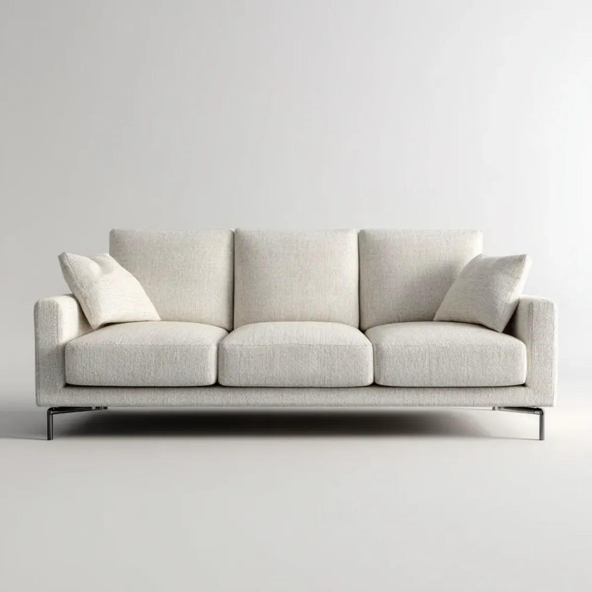 Canapé droit 3 places beige 220 x 90 x 85 cm en polyester avec pieds en acier forme rectangulaire