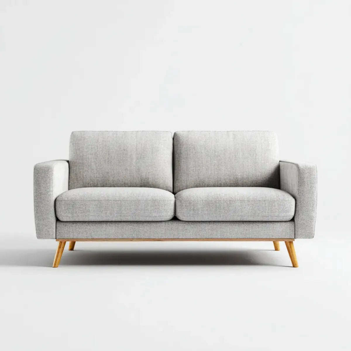 Canapé 2 places gris clair en polyester avec pieds en bois massif 140 x 80 x 85 cm