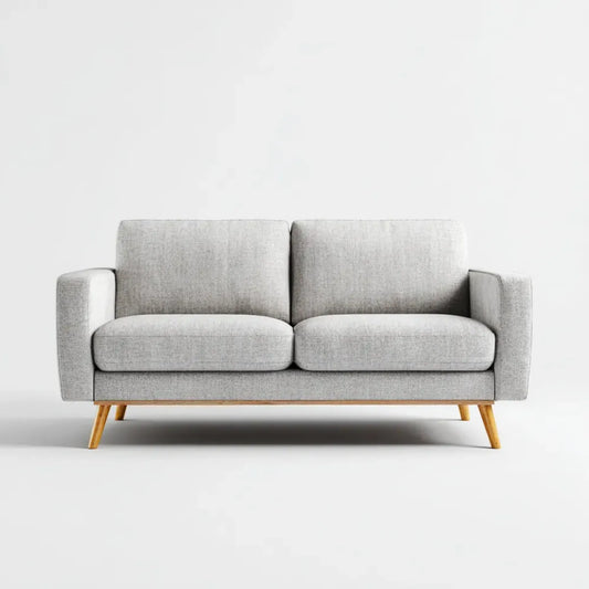 Canapé 2 places gris clair en polyester avec pieds en bois massif 140 x 80 x 85 cm