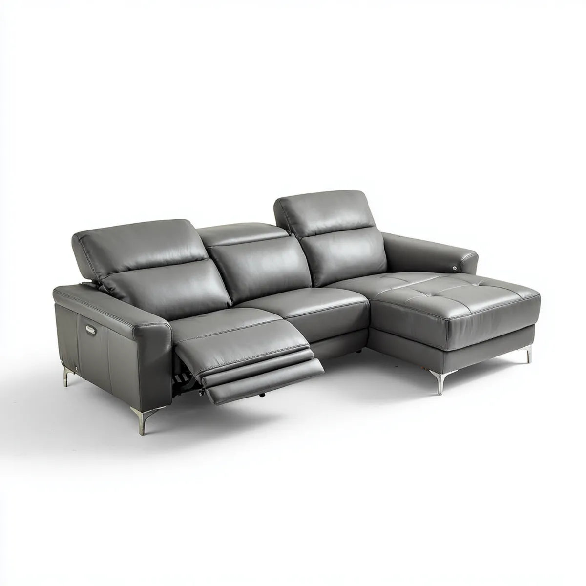 Canapé d'angle relaxant 3 places gris foncé en similicuir PU avec méridienne 260 x 165 x 102 cm