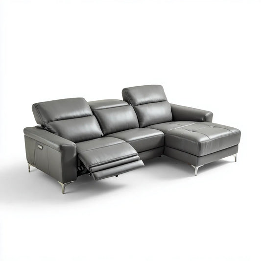 Canapé d'angle relaxant 3 places gris foncé en similicuir PU avec méridienne 260 x 165 x 102 cm