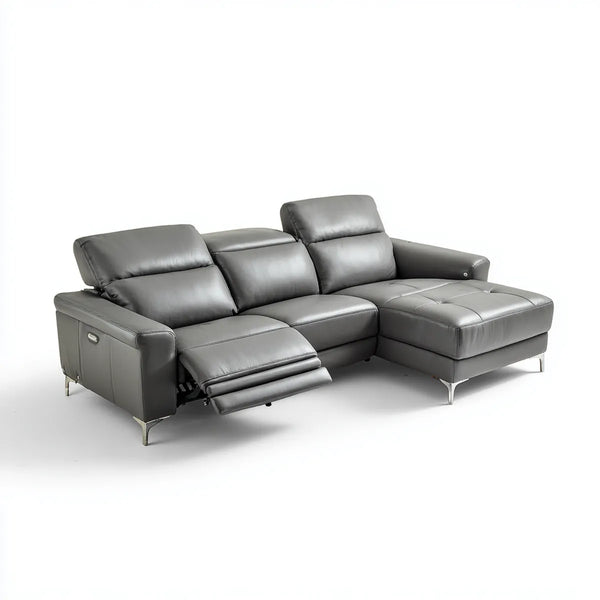 Canapé d'angle relaxant 3 places gris foncé en similicuir PU avec méridienne 260 x 165 x 102 cm