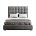 Lit double gris 160 x 200 cm en microfibre polyester avec tête de lit capitonnée rectangulaire
