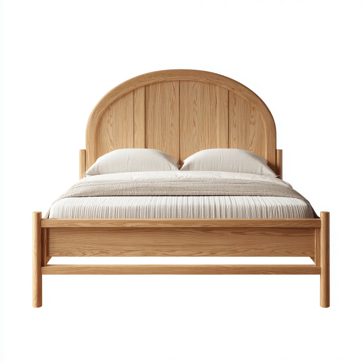 Lit double 160 x 200 cm en chêne massif naturel avec tête de lit arrondie