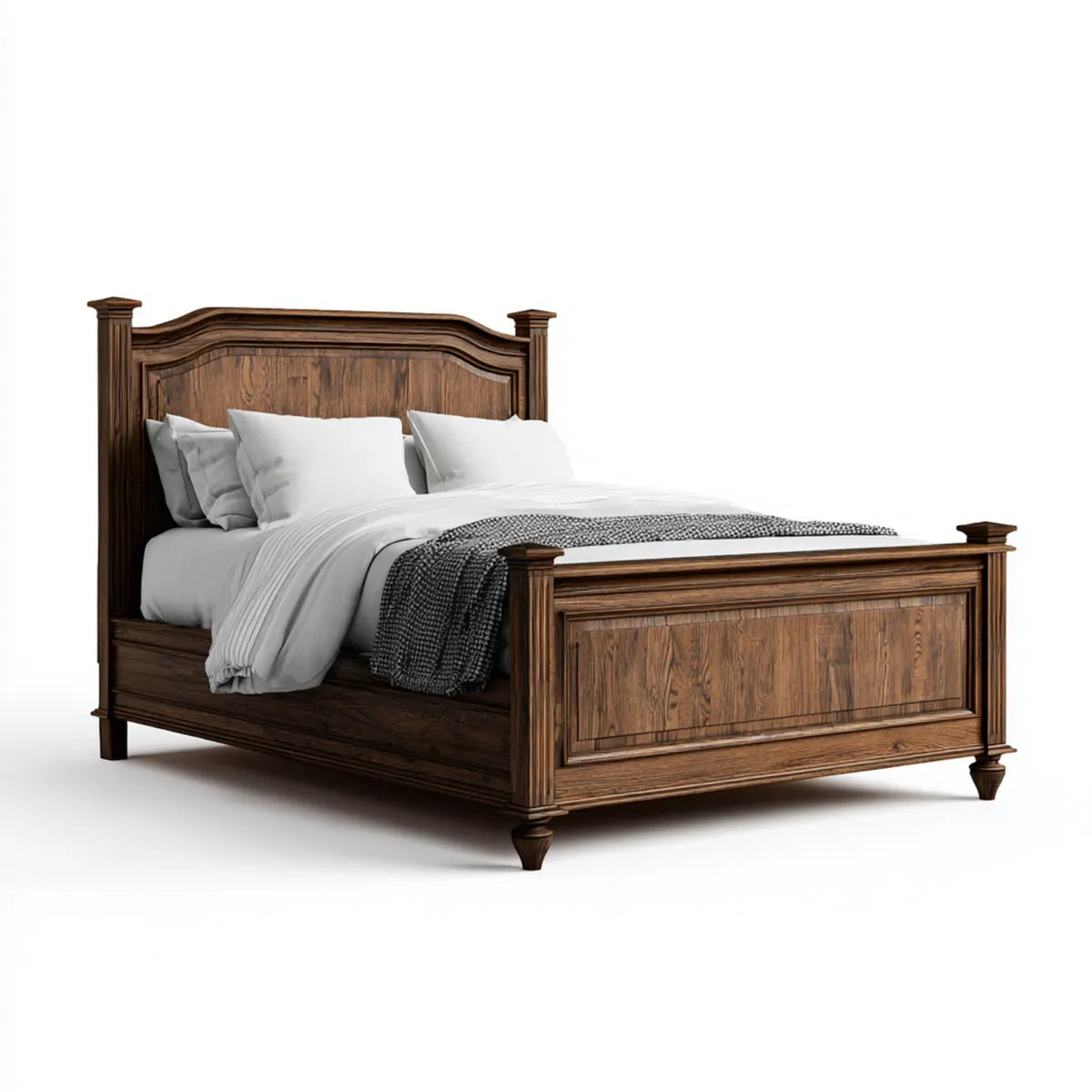 Lit double 160 x 200 cm marron foncé en MDF plaqué chêne avec tête de lit incurvée