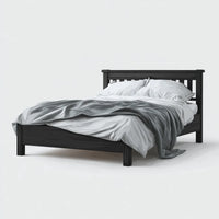 Lit double cadre de lit noir 140 x 190 cm en pin massif rectangulaire