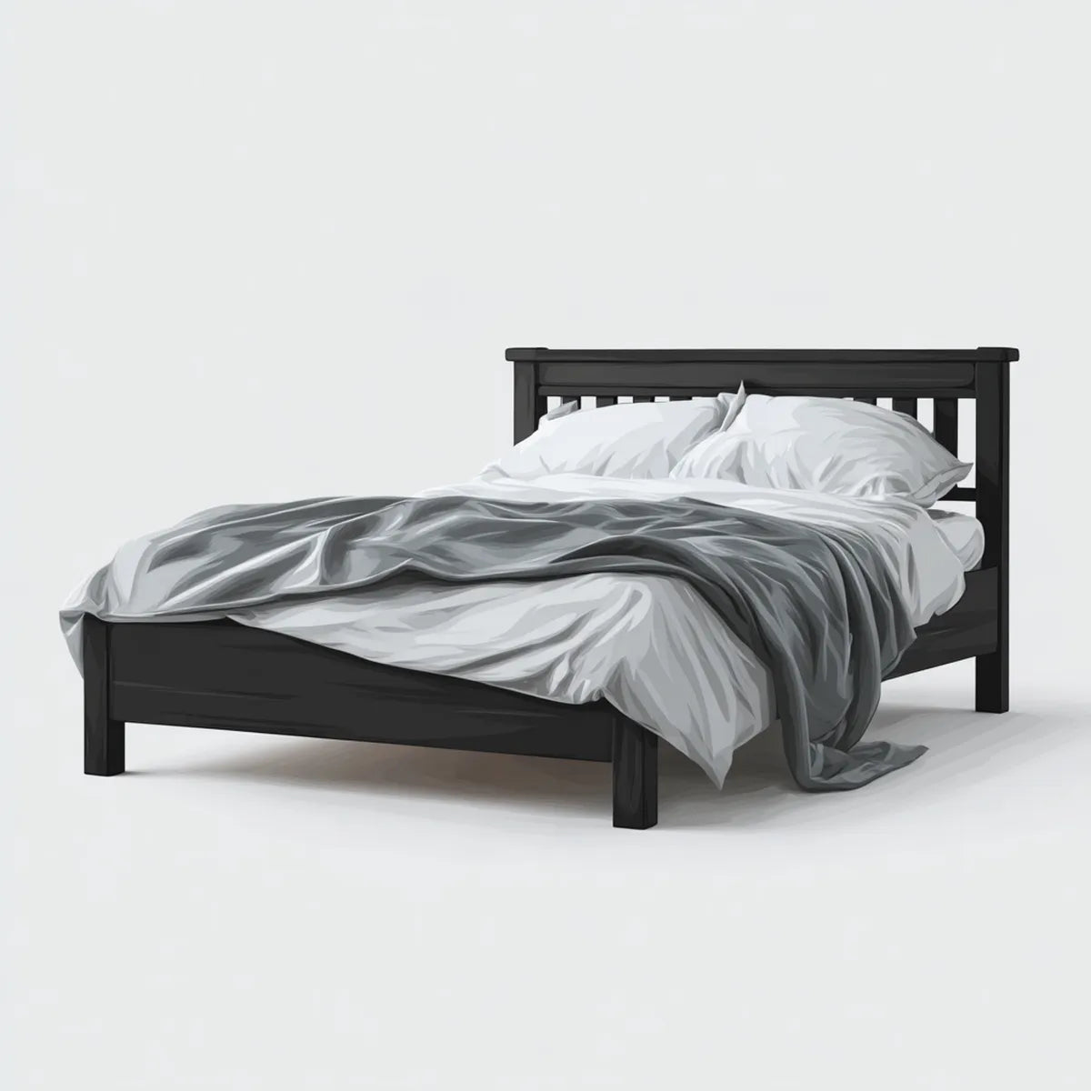 Lit double cadre de lit noir 140 x 190 cm en pin massif rectangulaire