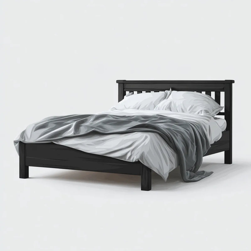 Lit double cadre de lit noir 140 x 190 cm en pin massif rectangulaire