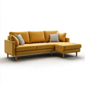 Canapé d'angle avec méridienne droite jaune moutarde en velours de polyester 245 x 155 x 86 cm