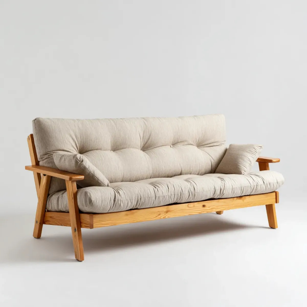 Canapé 3 places beige en pin massif et polyester 180 x 80 x 85 cm