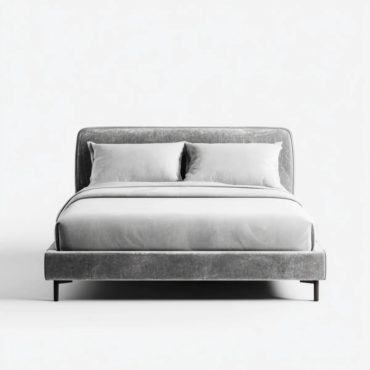 Lit double 160 x 200 cm gris en velours polyester rectangulaire