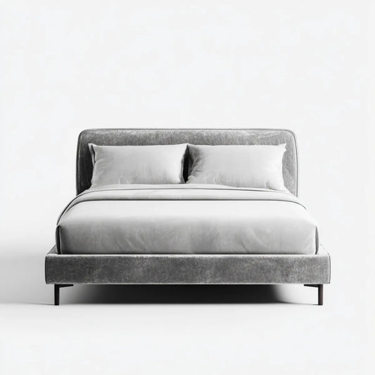 Lit double 160 x 200 cm gris en velours polyester rectangulaire