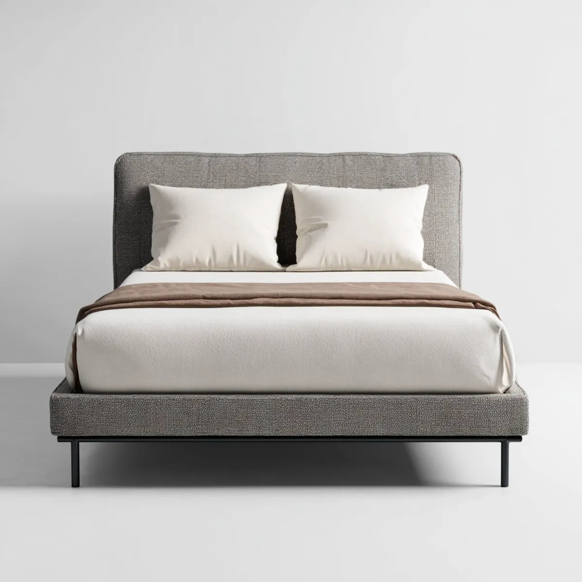 Lit double gris 160 x 200 cm en polyester et acier rectangulaire