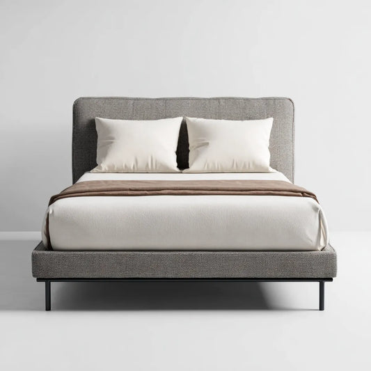 Lit double gris 160 x 200 cm en polyester et acier rectangulaire