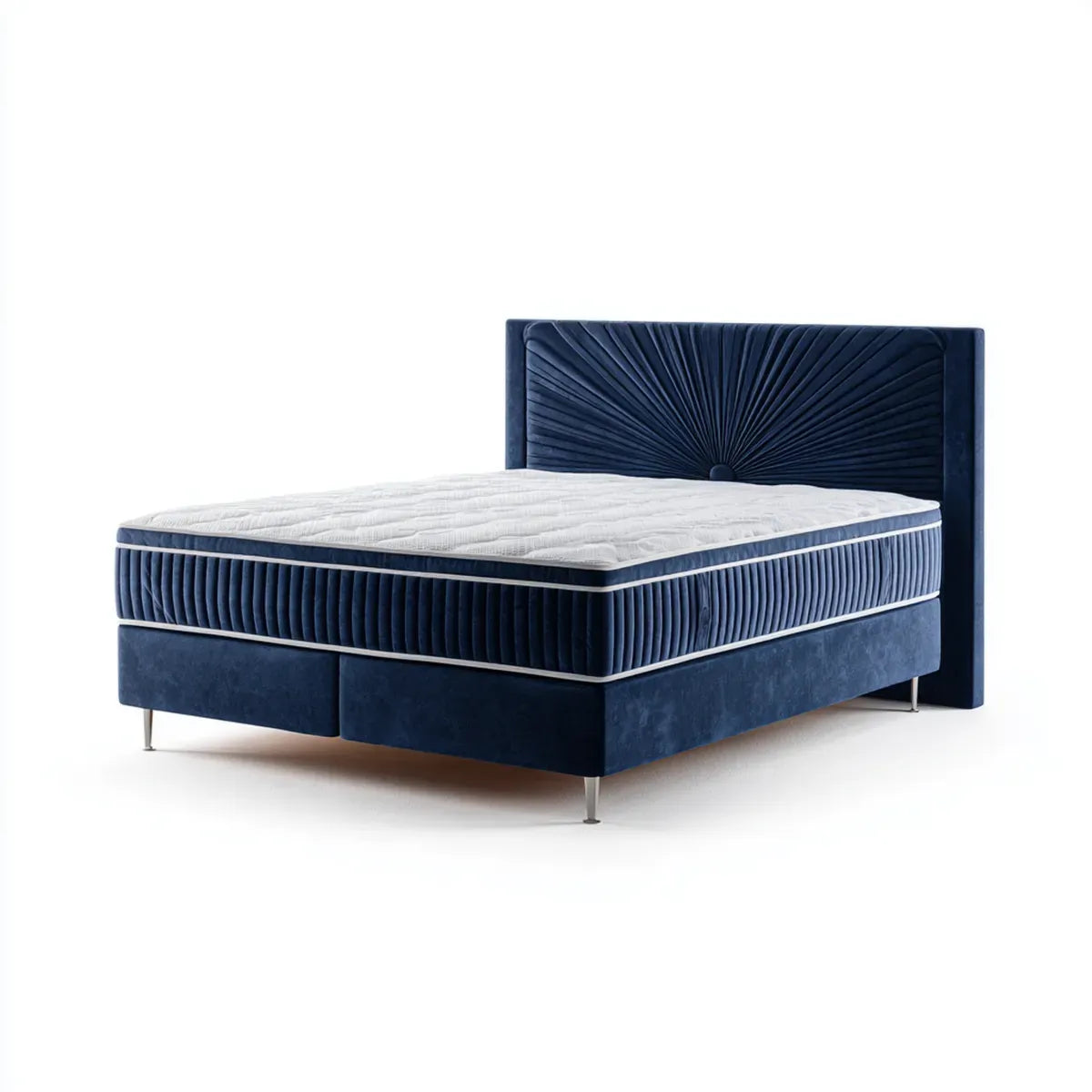 Lit double avec sommier et matelas bleu nuit 160 x 200 cm en velours de polyester rectangulaire