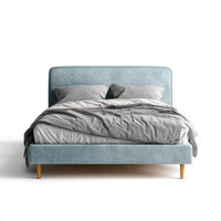 Lit double rembourré bleu gris 160 x 200 cm en velours polyester rectangulaire