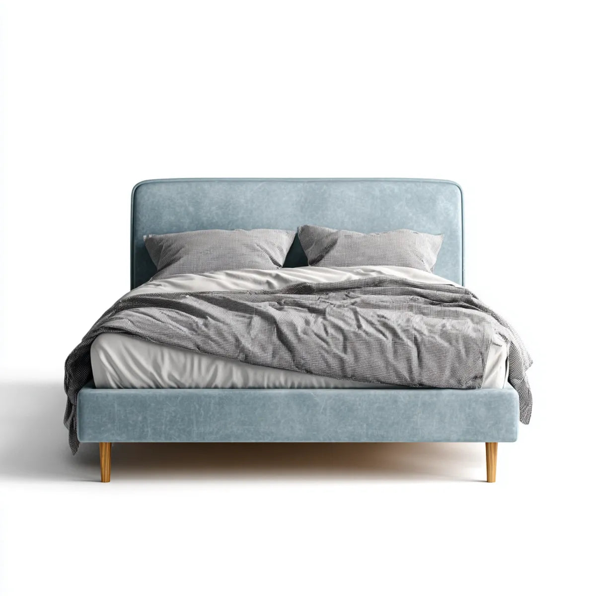 Lit double rembourré bleu gris 160 x 200 cm en velours polyester rectangulaire