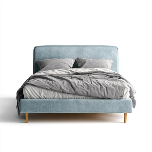 Lit double rembourré bleu gris 160 x 200 cm en velours polyester rectangulaire