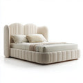 Lit double capitonné beige 160 x 200 cm en polyester forme rectangulaire