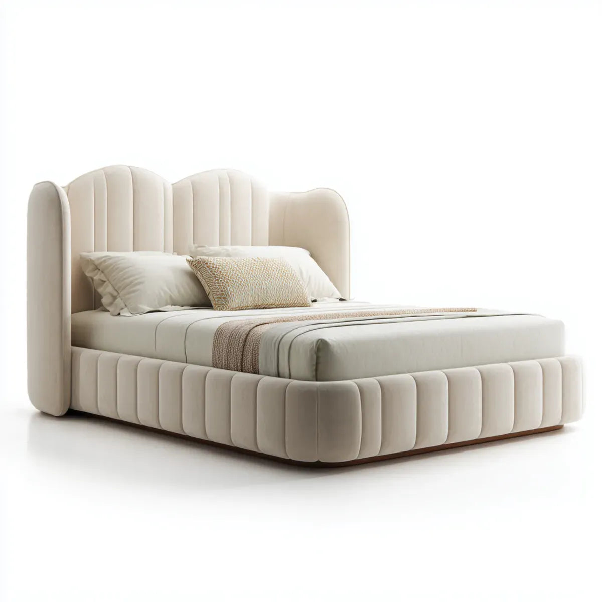 Lit double capitonné beige 160 x 200 cm en polyester forme rectangulaire