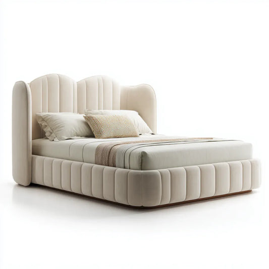 Lit double capitonné beige 160 x 200 cm en polyester forme rectangulaire