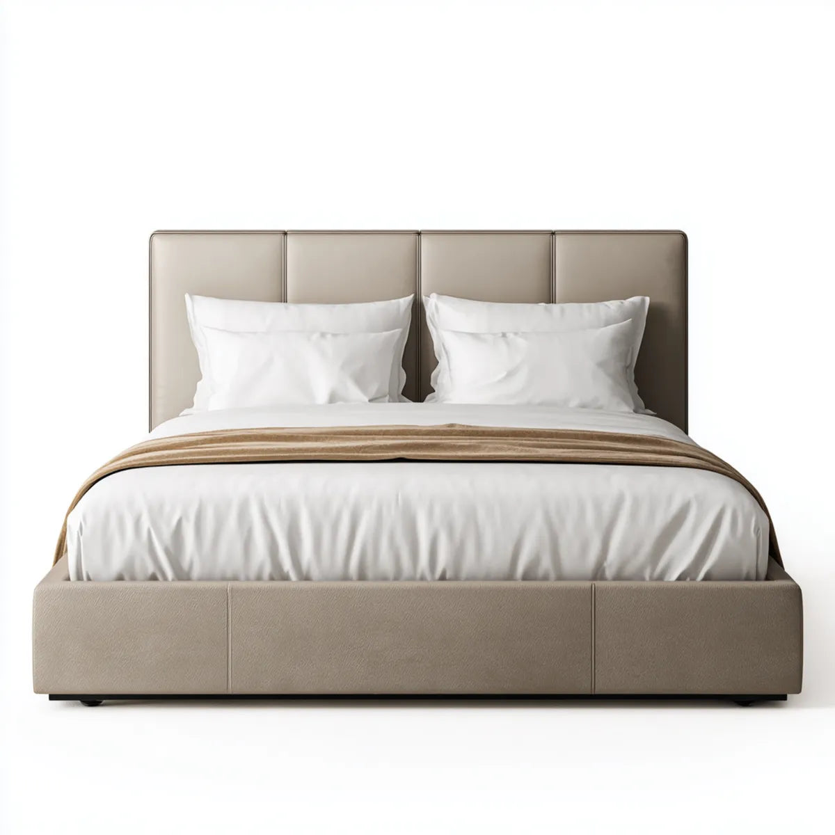 Lit double rembourré taupe 160 x 200 cm en polyester forme rectangulaire