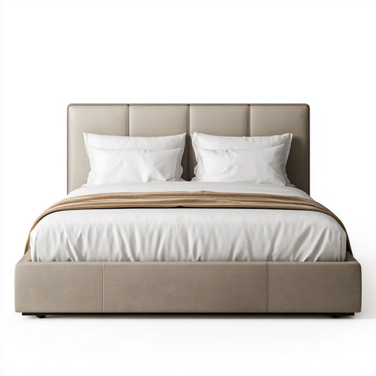 Lit double rembourré taupe 160 x 200 cm en polyester forme rectangulaire