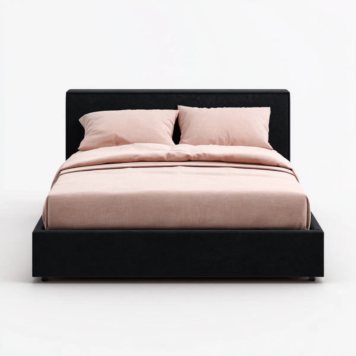 Lit double tapissé noir 160 x 200 cm en velours de polyester rectangulaire