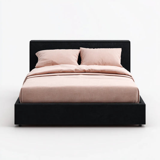 Lit double tapissé noir 160 x 200 cm en velours de polyester rectangulaire