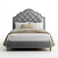 Lit double capitonné gris 160 x 200 cm en velours polyester avec tête de lit arche