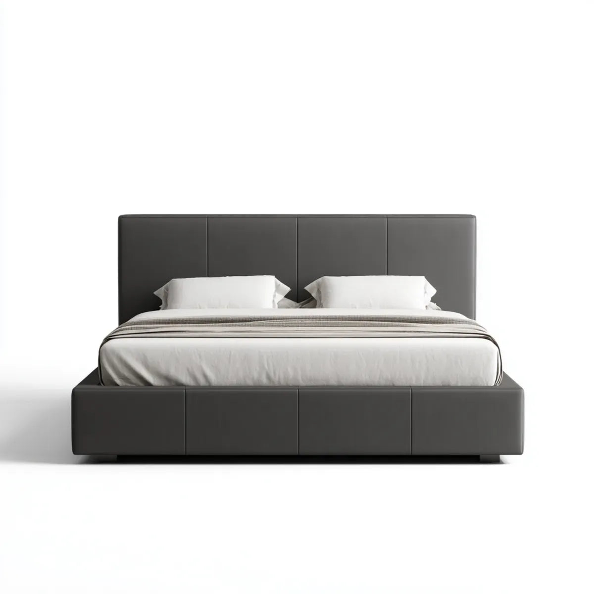 Lit double avec tête de lit rembourrée gris anthracite 160 x 200 cm revêtement en PU rectangulaire