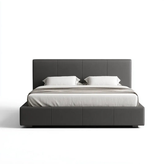 Lit double avec tête de lit rembourrée gris anthracite 160 x 200 cm revêtement en PU rectangulaire
